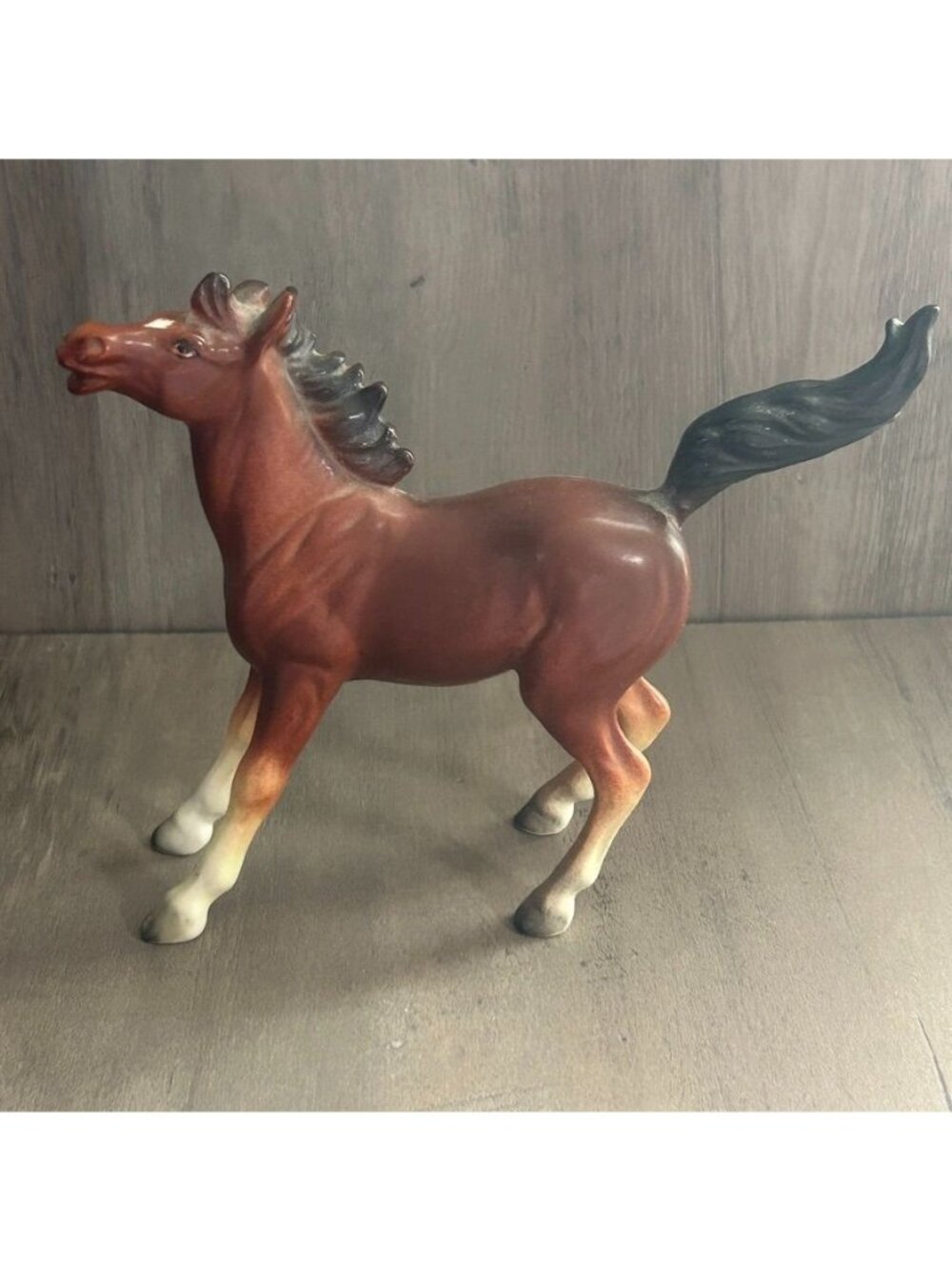 Vintage Lefton Japan Chestnut Brown Ceramic Horse Braying Foal Figurine 053